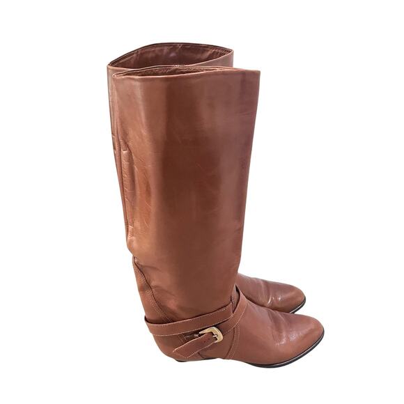 Enzo Angiolini Boots Womens Size 8 Brown Leather Y-Harness Knee High Buckle - Picture 3 of 11